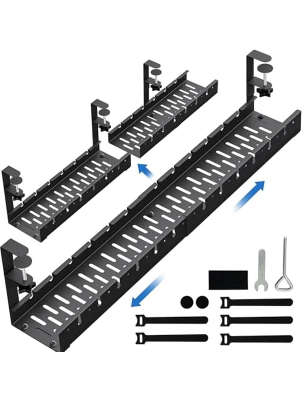 Under Desk Cable Management Tray Extendable Metal Wire Organizer No Drill Clamp